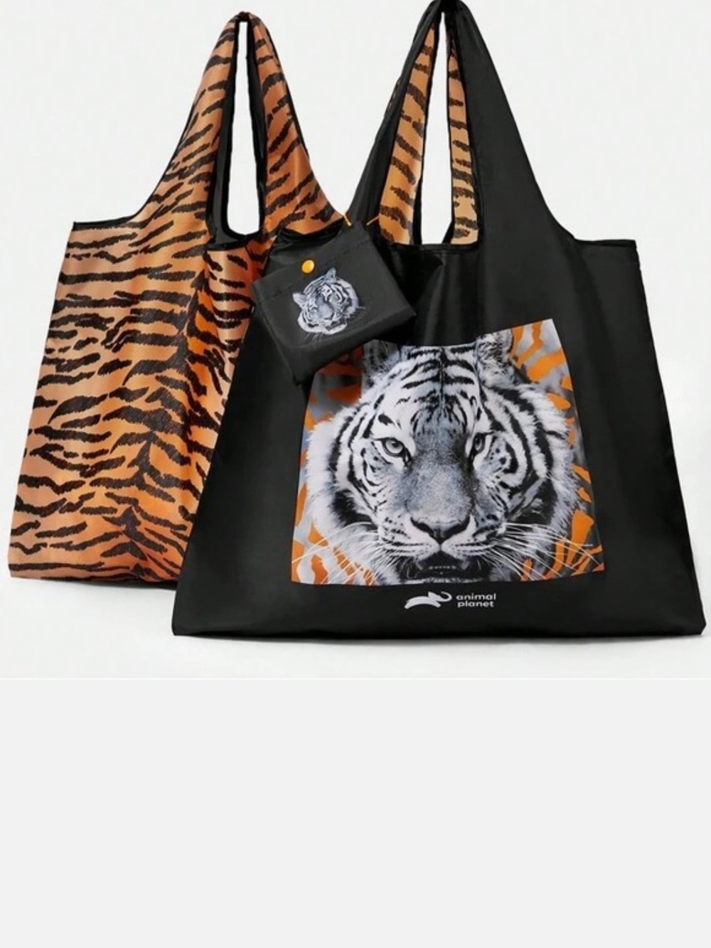 Black & Orange Tiger Print Reusable Tote Bag